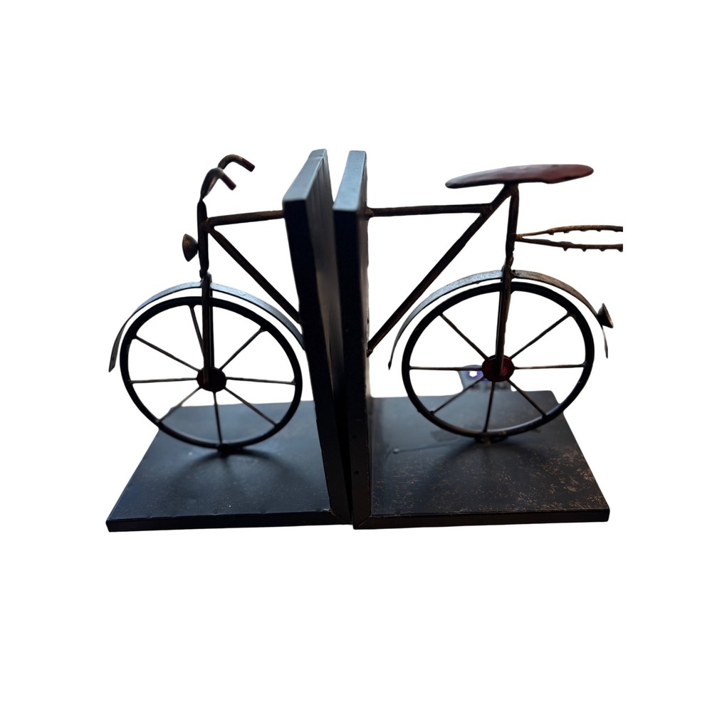 Vintage Industrial Metal Bicycle Bookends Rustic Bronze Bike Decor Set farmhouse